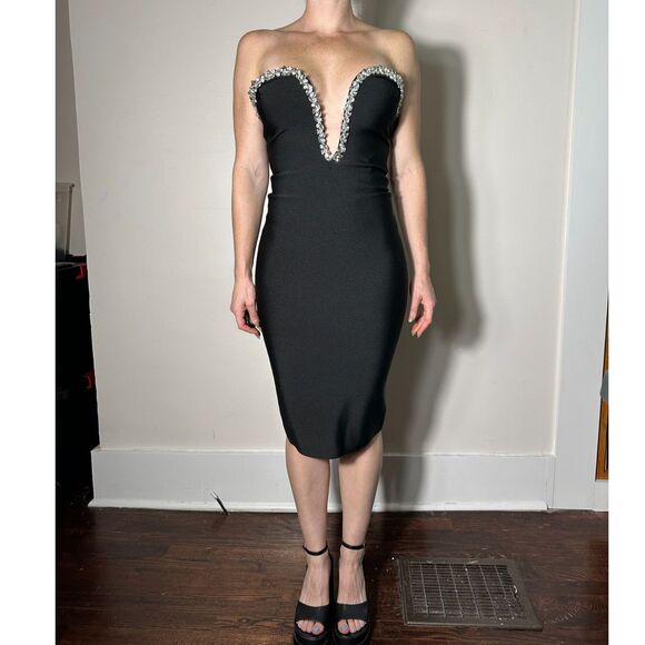 FASHIONNOVA Sweetest Heart Embellished Midi Dress Black Size Small NWT - Picture 6 of 9